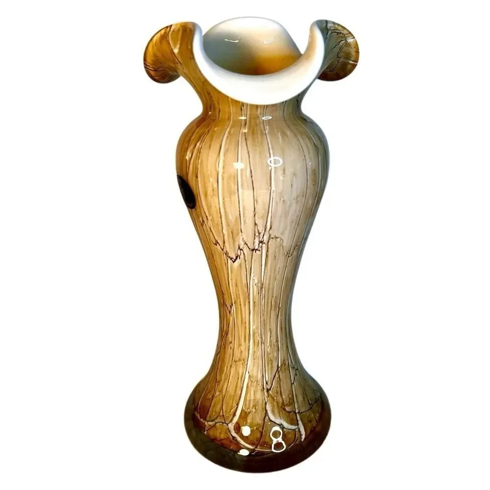 Ruffled Vase by Jozefina Krosno Art Factory, Cream, Beige and Brown
